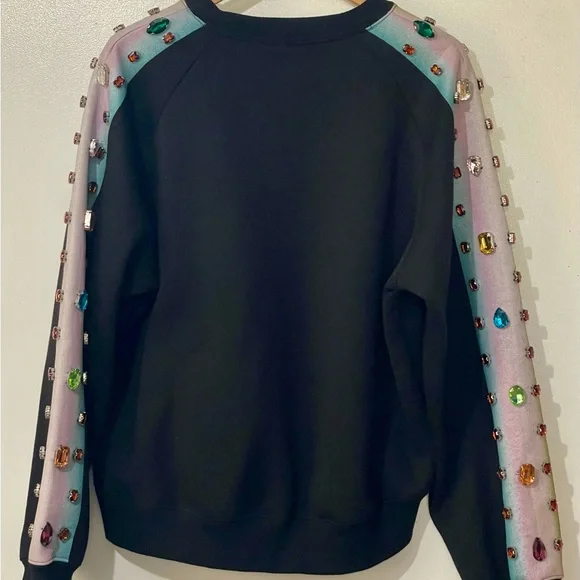 NWOT - Cynthia Rowley Black Gemma Sweatshirt LARGE | NO GEMS MISSING - Picture 5 of 10